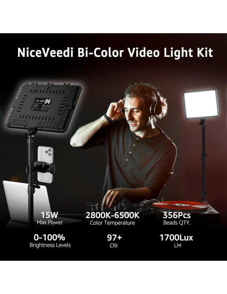 Kit de Iluminación LED NiceVeedi 2800-6500K con Trípode