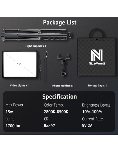 Kit de Iluminación LED NiceVeedi 2800-6500K con Trípode
