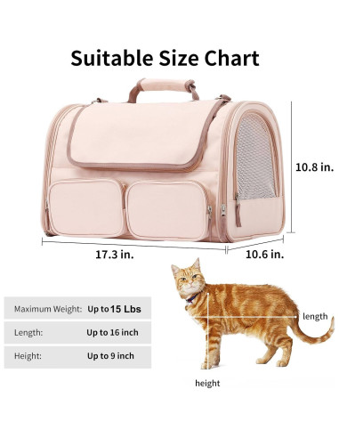 Transportín FUKUMARU Rosa para Gatos y Perros Pequeños