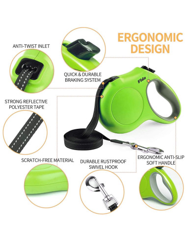 Correa Retráctil para Perros Fida Mediana 4.88m Verde