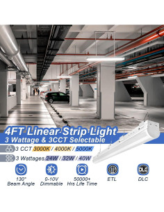 Luz LED Lineal OSTEK 4FT 24W/32W/40W Dimmable 3CCT 2