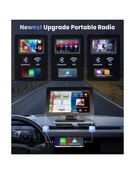 Podofo Estéreo de Coche 7" CarPlay Inalámbrico HD