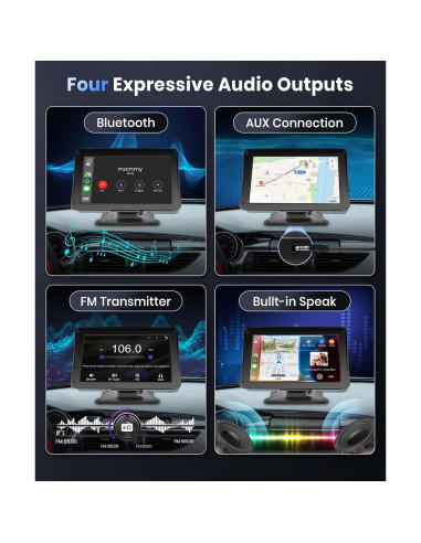 Podofo Estéreo de Coche 7" CarPlay Inalámbrico HD