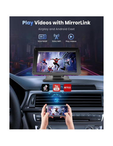 Podofo Estéreo de Coche 7" CarPlay Inalámbrico HD