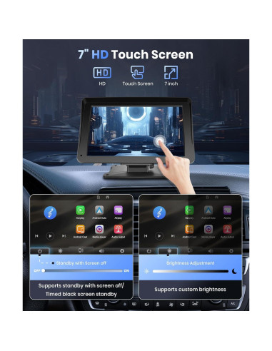 Podofo Estéreo de Coche 7" CarPlay Inalámbrico HD