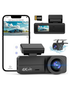 Cámara Dash 4K Delantera y Trasera Penemay con Tarjeta 64GB