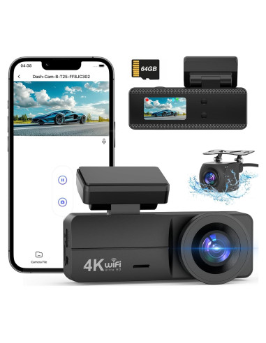 Cámara Dash 4K Delantera y Trasera Penemay con Tarjeta 64GB