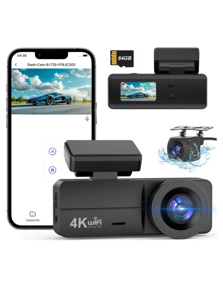 Cámara Dash 4K Delantera y Trasera Penemay con Tarjeta 64GB