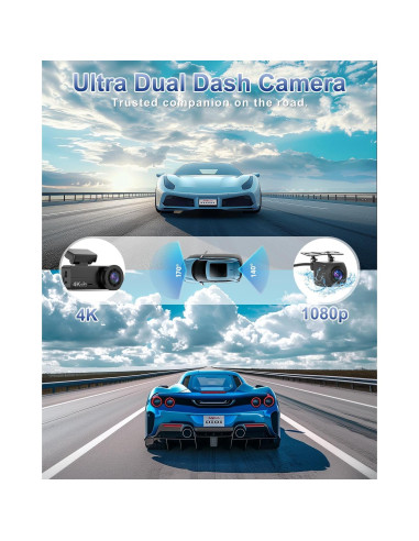 Cámara Dash 4K Delantera y Trasera Penemay con Tarjeta 64GB