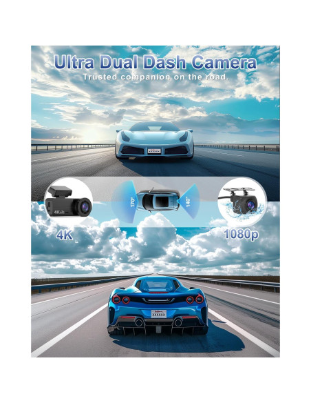 Cámara Dash 4K Delantera y Trasera Penemay con Tarjeta 64GB