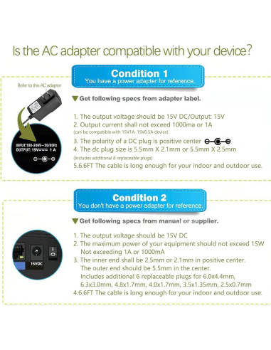 Adaptador de Cargador 15V 1A ycwwzzh para Iniciadores de Batería