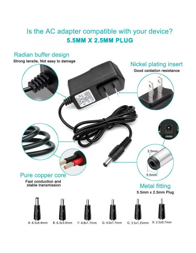 Adaptador de Cargador 15V 1A ycwwzzh para Iniciadores de Batería