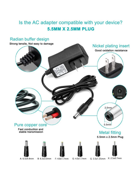 Adaptador de Cargador 15V 1A ycwwzzh para Iniciadores de Batería