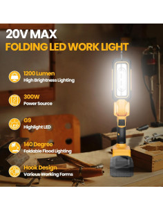 Luz de trabajo LED YAWV 20V MAX 1000 lúmenes ajustable 2