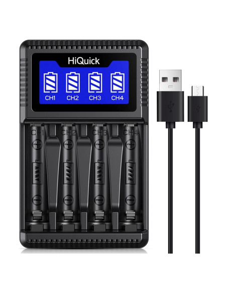 Cargador de Baterías HiQuick 4 Bahías Carga Rápida USB LCD Cargador de Baterías HiQuick 4 Bahías Carga Rápida USB LCD