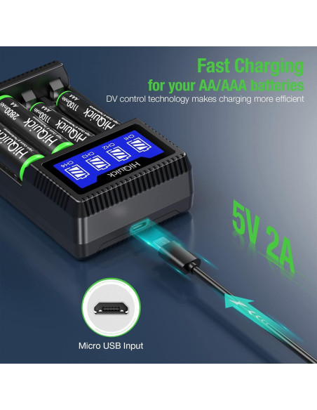 Cargador de Baterías HiQuick 4 Bahías Carga Rápida USB LCD Cargador de Baterías HiQuick 4 Bahías Carga Rápida USB LCD