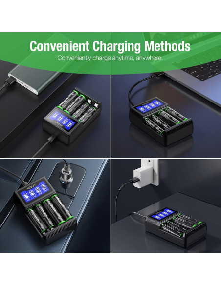 Cargador de Baterías HiQuick 4 Bahías Carga Rápida USB LCD Cargador de Baterías HiQuick 4 Bahías Carga Rápida USB LCD