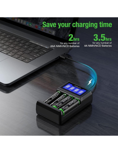 Cargador de Baterías HiQuick 4 Bahías Carga Rápida USB LCD Cargador de Baterías HiQuick 4 Bahías Carga Rápida USB LCD