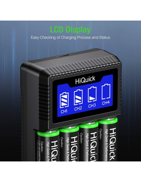 Cargador de Baterías HiQuick 4 Bahías Carga Rápida USB LCD Cargador de Baterías HiQuick 4 Bahías Carga Rápida USB LCD