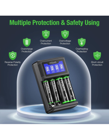 Cargador de Baterías HiQuick 4 Bahías Carga Rápida USB LCD