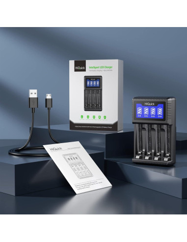 Cargador de Baterías HiQuick 4 Bahías Carga Rápida USB LCD