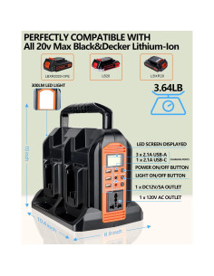 Inversor de Potencia 350W Black+Decker 20V 4 Puertos USB 2