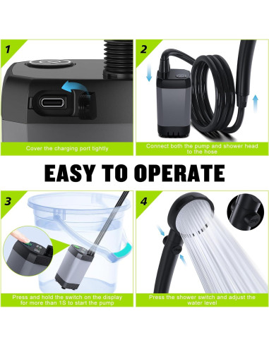 Ducha Portátil Spopal USBCS1 6000mAh 4 Modos Camping