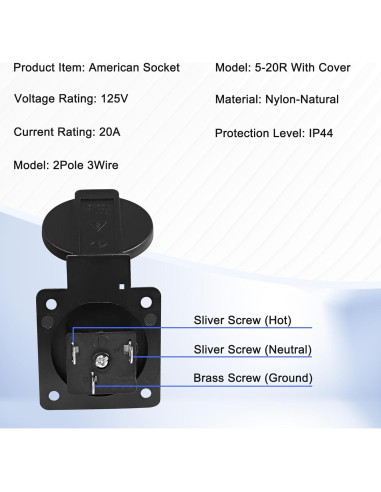 Salida AC Flangeada MEIRIYFA NEMA 5-20R 20A 125V Impermeable