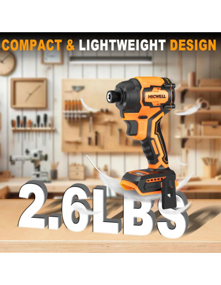 Destornillador de impacto inalámbrico MICWELL 20V 260,64 Nm 4 velocidades
