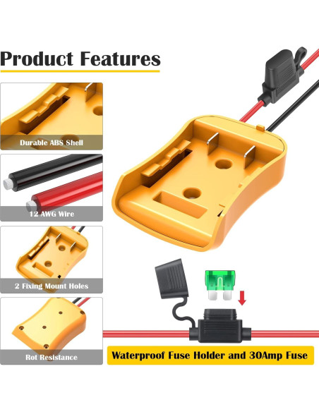 Adaptador de Rueda de Poder Dewalt 20V 2 Paquetes con Fusibles