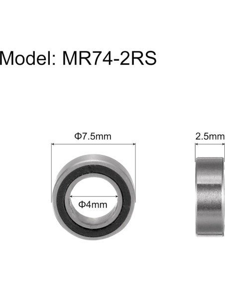 10 Rodamientos de Bolas MR74-2RS Doble Sellado 2.5x7x4mm