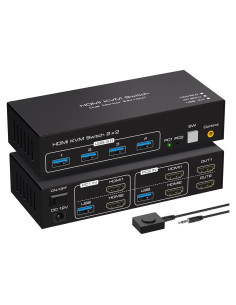 Conmutador KVM Doble Monitor HDMI 4K 60Hz ATLAHET 2PC 2M