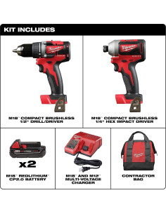 Kit Milwaukee M18 Compacto Sin Escobillas 2 Herramientas 2