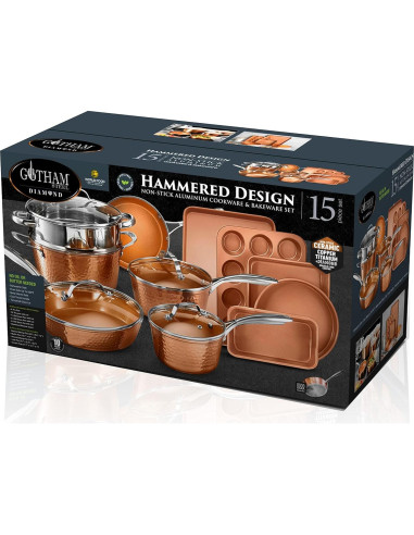 Juego de Ollas y Sartenes Gotham Steel 15 Piezas Cerámica