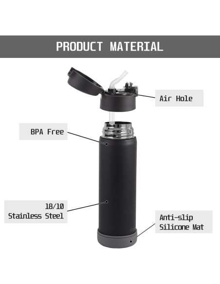 Botella de Agua Aislada TSURUYA 532ml con Pajilla y Doble Pared