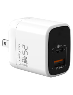Cargador Rápido GaN 25W Vebner USB-C y USB-A Blanco