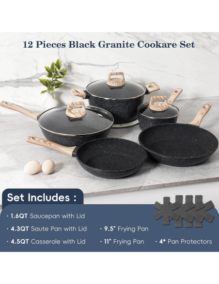 Juego de 12 Piezas de Ollas y Sartenes Antiadherentes SODAY