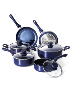 Juego de Ollas y Sartenes Clockitchen 10 Piezas Antiadherente Azul