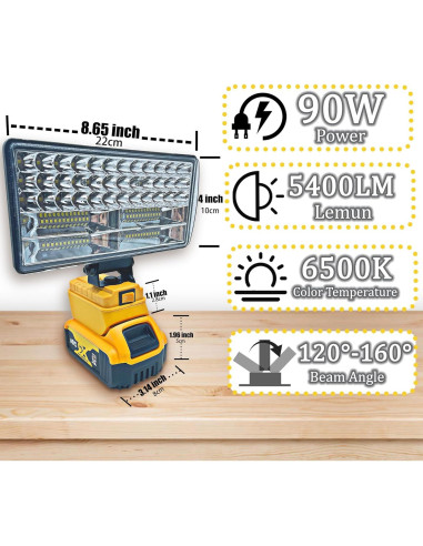 Luz de trabajo LED Dewalt 20V 90W 5400LM USB portátil
