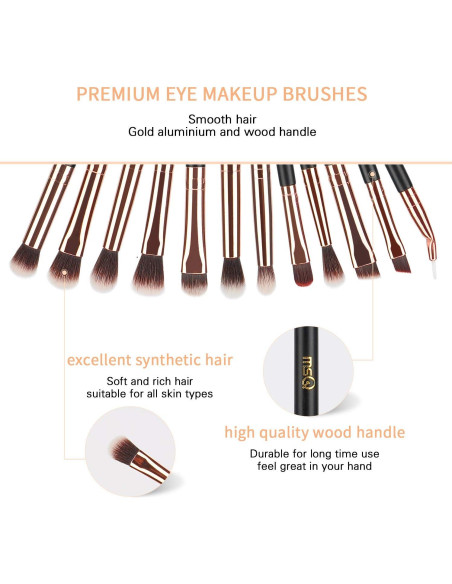 Juego de Brochas de Maquillaje MSQ 12pcs Oro Rosa Cerdas Suaves