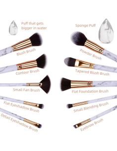 Juego de Brochas de Maquillaje HEYMKGO 10PCS + 2 Esponjas Puff 2