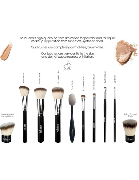 Juego de Pinceles de Maquillaje Bellaterra 10 Piezas Sintéticas