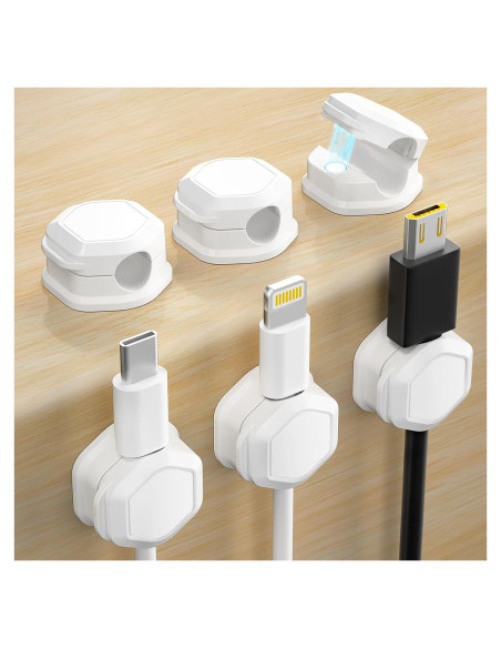 Paquete de 6 Clips Magnéticos para Cables - Organizador Blanco