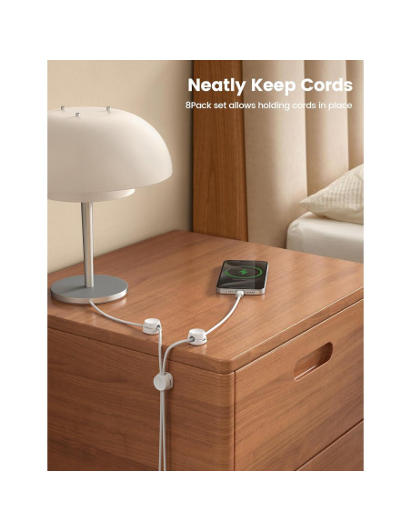 Organizador de Cables Lamicall 8 Pack Clips Adhesivos Blanco