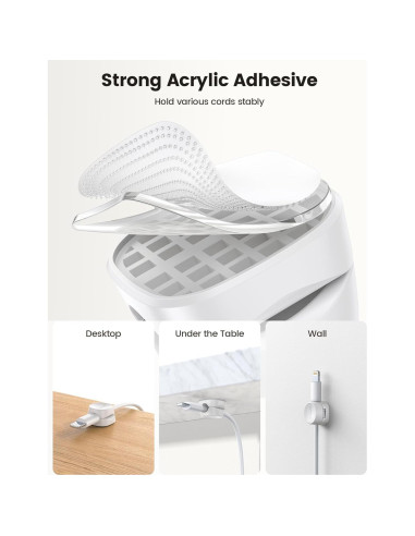 Organizador de Cables Lamicall 8 Pack Clips Adhesivos Blanco