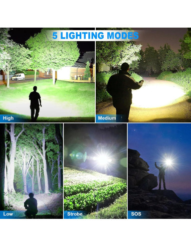 Linterna LED KINGCAESAR 990000 Lúmenes Recargable 2 Pzas