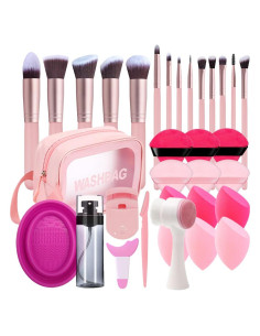 Juego de Brochas de Maquillaje 33PCS Loske con Esponjas y Rizador