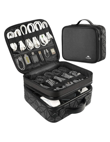 MATEIN Bolsa Organizadora de Cables Doble Capa Negra 25x22cm