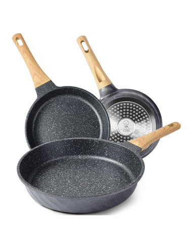 Juego de Sartenes Antiadherentes YIIFEEO 3 Piezas 20-24-28 cm