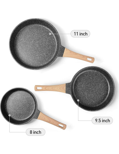 Juego de Sartenes Antiadherentes YIIFEEO 3 Piezas 20-24-28 cm